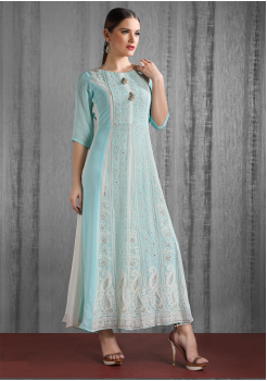 Sky Blue Color Designer Georgette Kurti